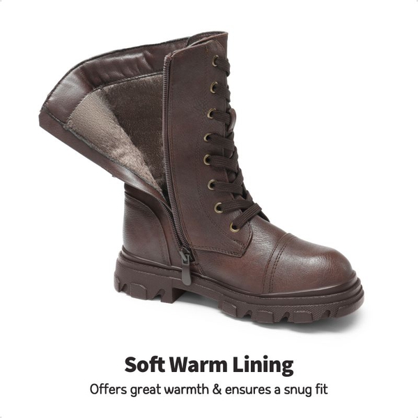 Girls Vegan Leather Combat Ankle Boots - BROWN - 4